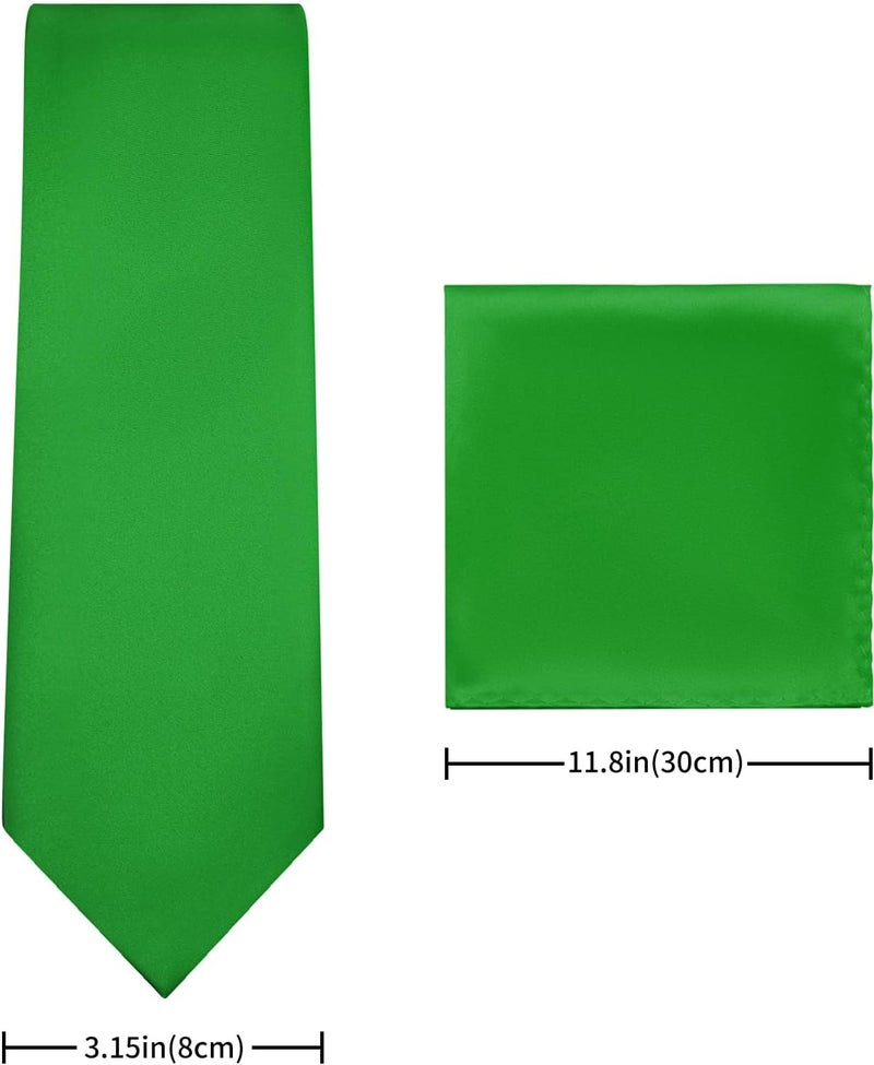 pensee Men's Tie Set Solid Pure Color 3.15" (8CM) Classic Formal Plain Necktie and Pocket Square Set For Men - Image 3